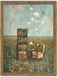 Vintage Whimsical Book Lover Wall Art 24x16 in - Rustic Book Nook