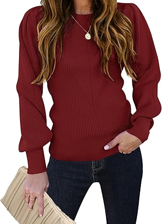 TECREW Women's Puff Sleeve Crew Neck Pullover Sweater Review