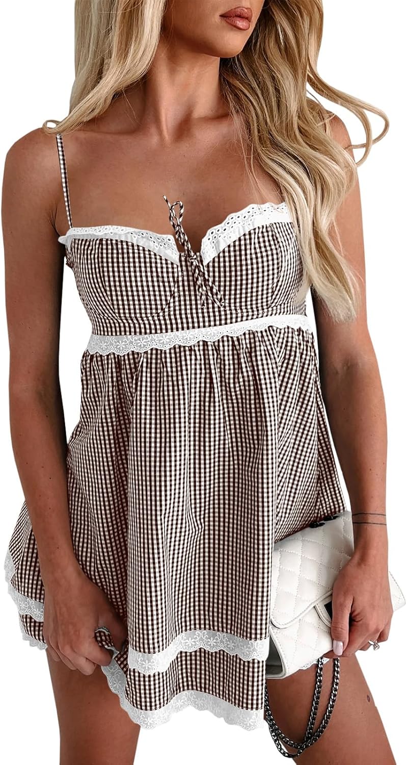 Wenrine Womens Summer Mini Dress with Sweetheart Neckline Style