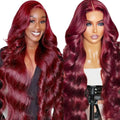 13x6 Body Wave Lace Front Wig 28in 99J Burgundy - Natural Look