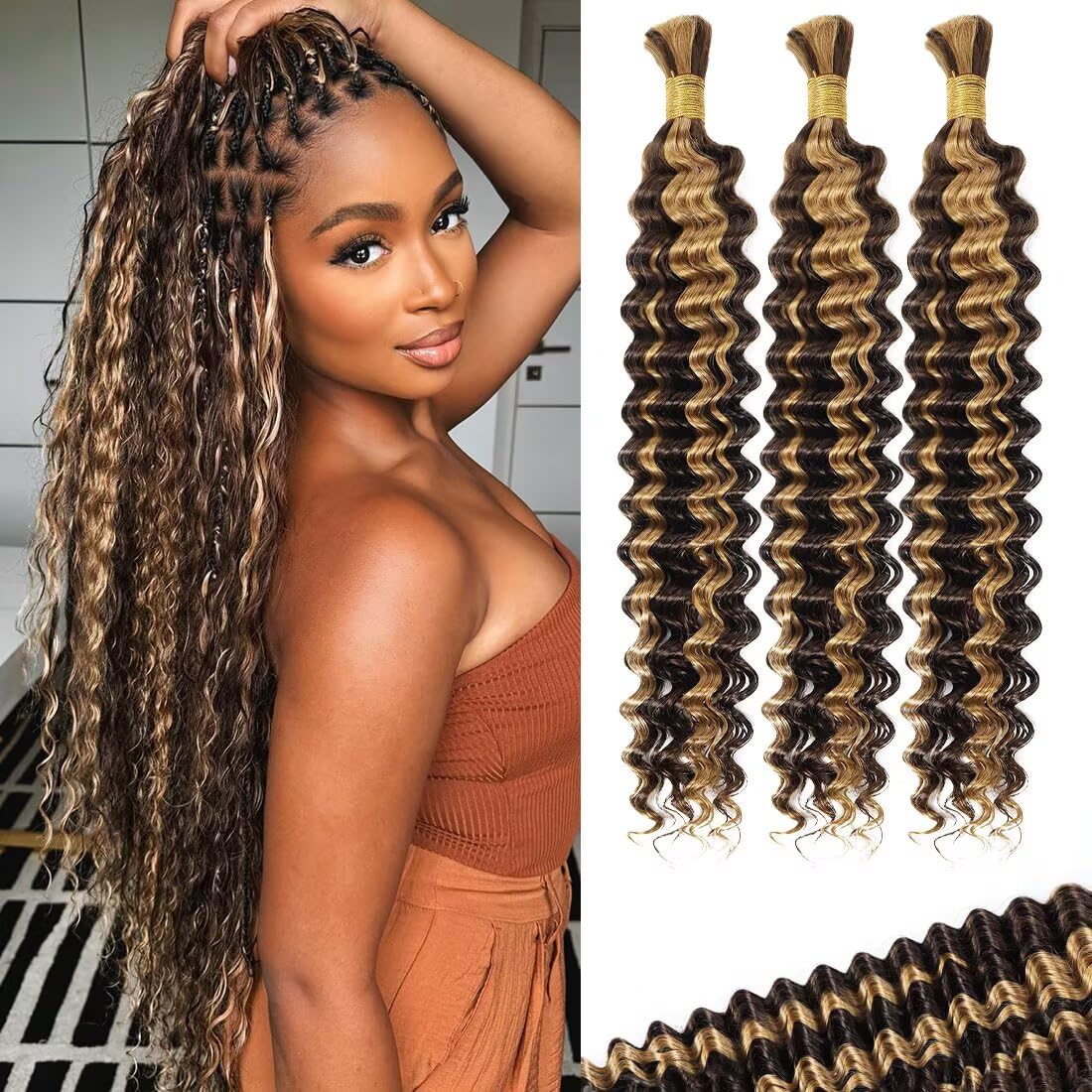 Human Braiding Hair Deep Water Wave Bulk for Boho Braids