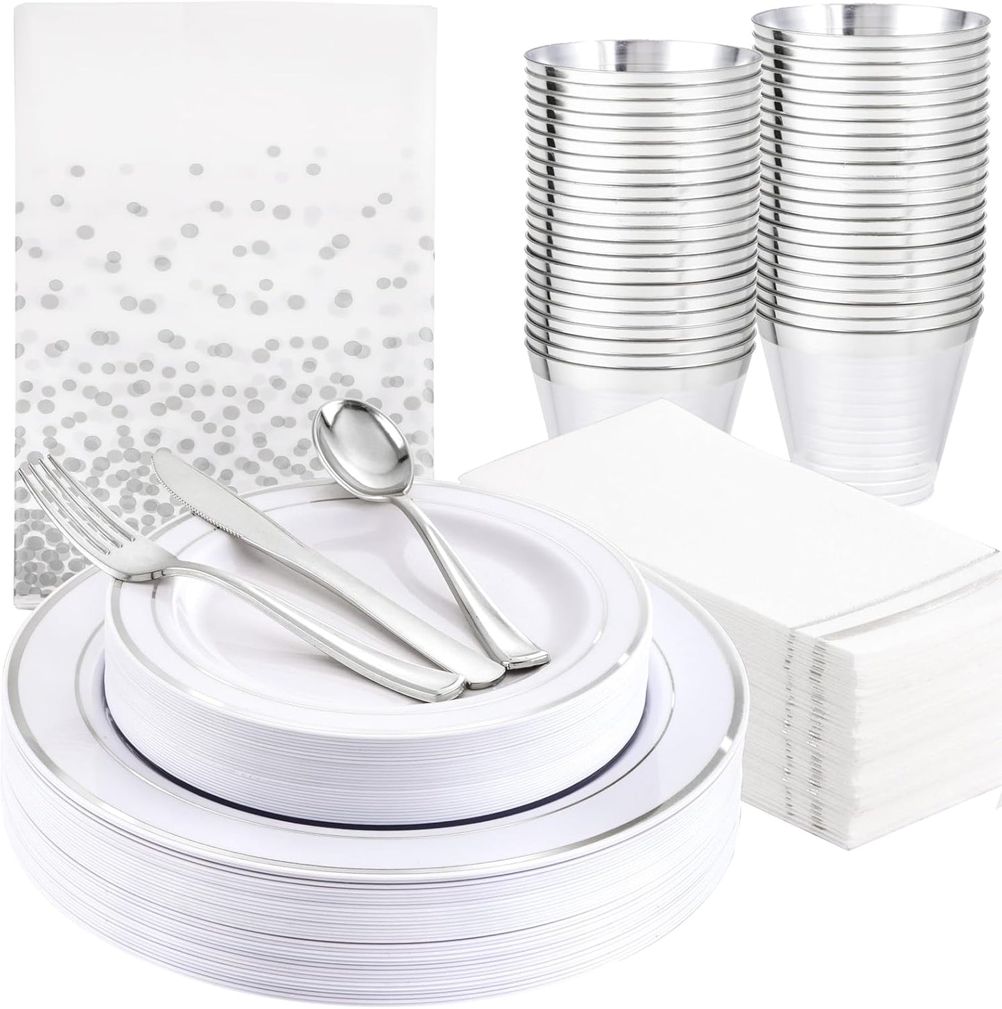 GATHER 176 Pieces Silver Plates for Parties and Weddings
