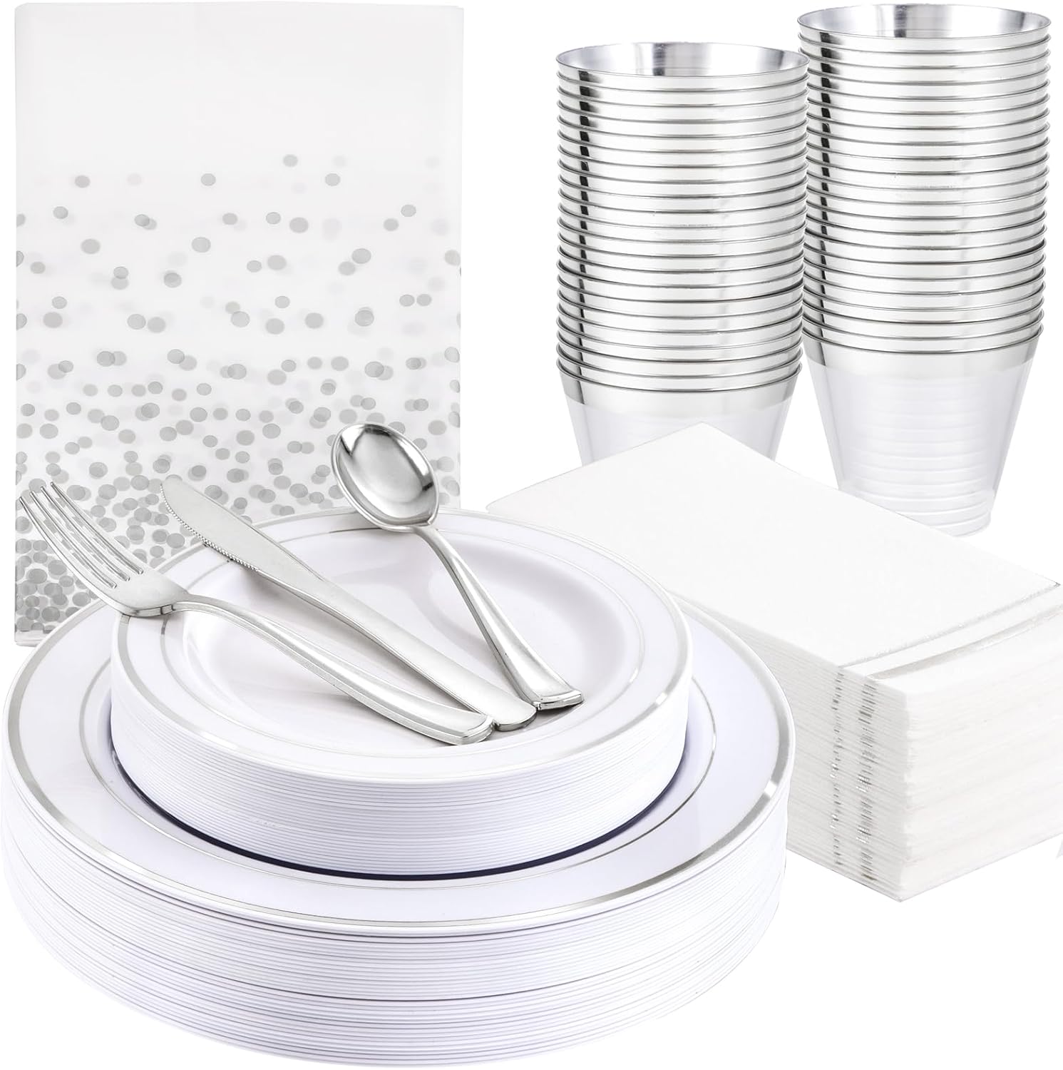 GATHER 176 Pieces Silver Plates for Parties and Weddings