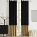 BULBUL Black Gold Color Block Velvet Curtains for Home