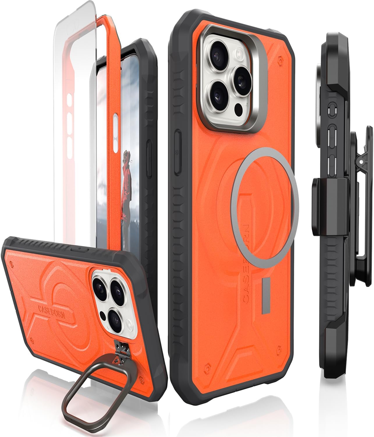 CaseBorne iPhone 15 Pro Max Case with Kickstand & Holster