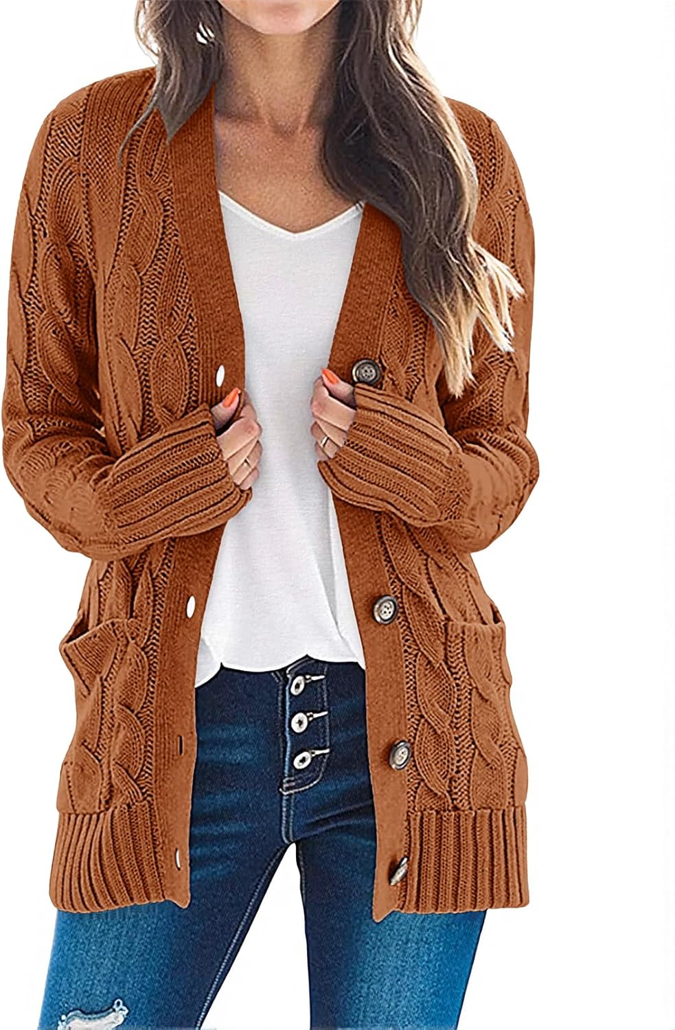 MEROKEETY Women's Fall Long Sleeve Cable Knit Cardigan Sweater