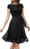 Women's Lace Cocktail Dress with Removable Lace Belt - Knee Length