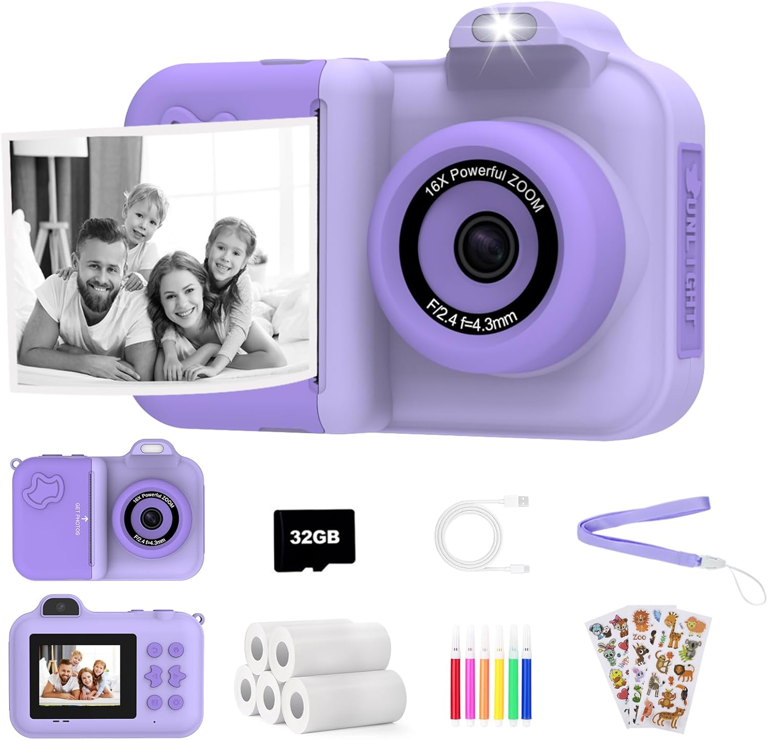 Instant Print Dual-Lens Kids Camera Bundle