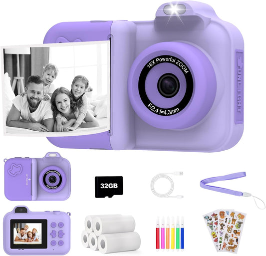 Kids Camera Instant Print with 1080P HD Dual-Lens Fun