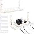 Desk Cable Management Tray 2 Pack - Under-Desk Cord Organizer for Tidy