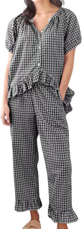 Womens Gingham Pajama Set 2 Piece Short Sleeve Babydoll Shirt