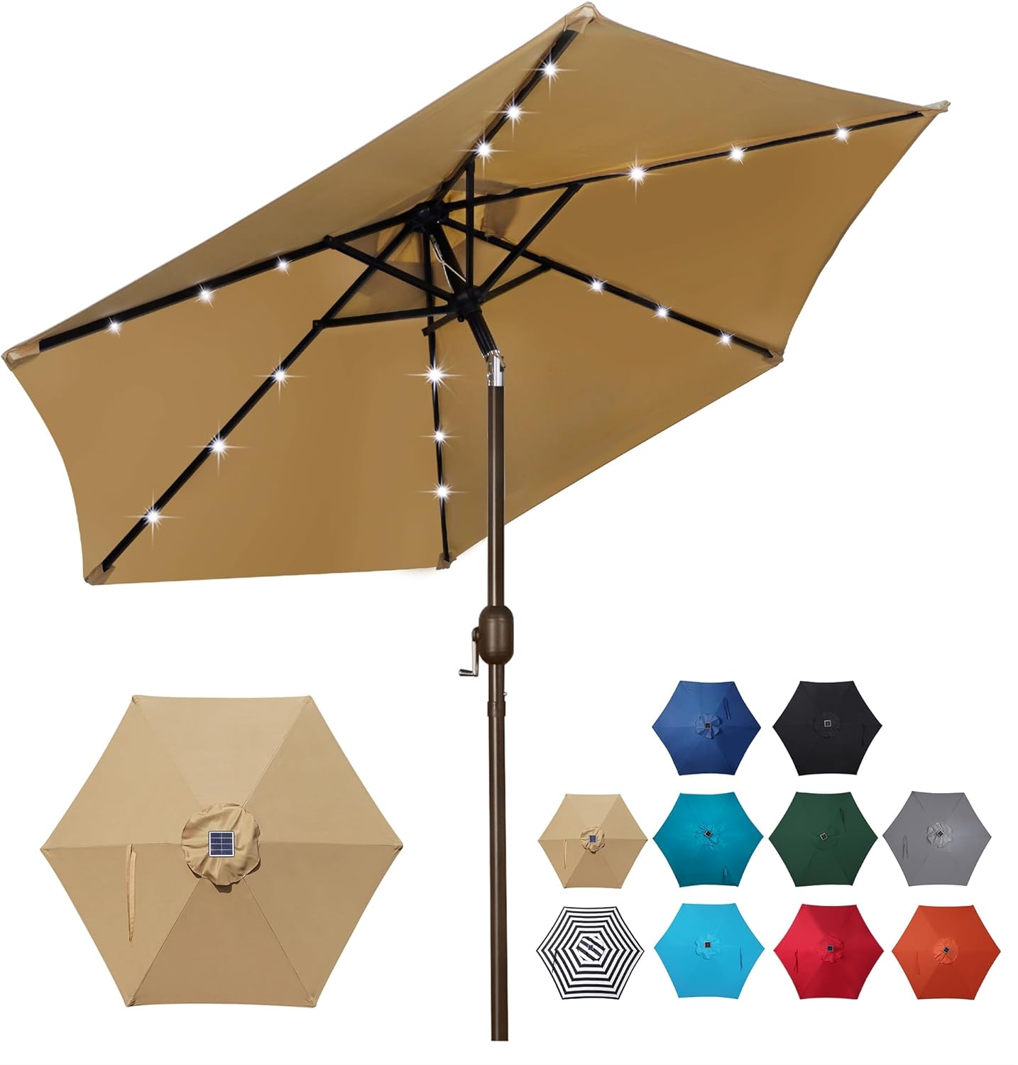 Blissun 7.5 ft Solar Umbrella with LED Lights for Patio Fun