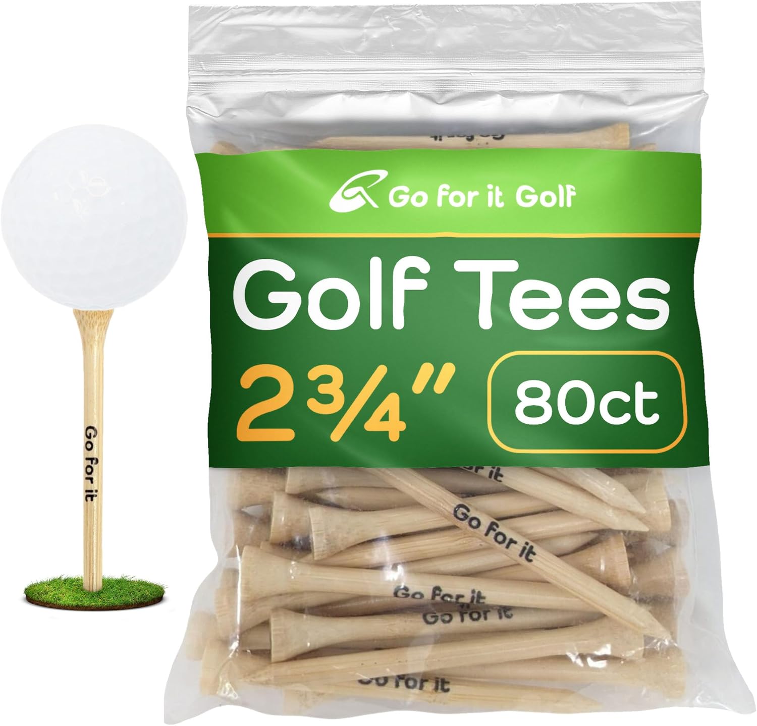 Bamboo Golf Tees | Superior Strength & Low Friction | 80 Pack Options | Go For It Golf