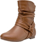Women's Slouch Ankle Flat Boots - Side-Zip Low Heel Booties