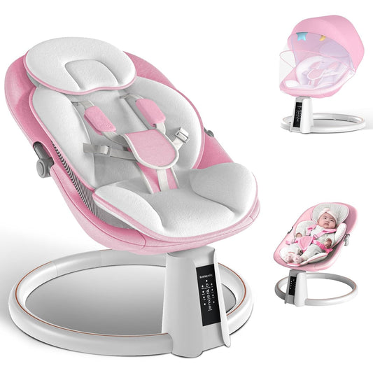Bluetooth Infant Swing w/ Music, 5 Speeds, Remote - Portable & Pink