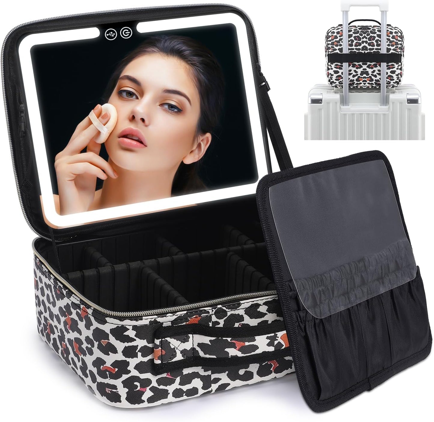 Travel Makeup Bag with LED Lighted Mirror for Women Beauty