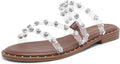 DREAM PAIRS Clear Studded Rhinestone Slide Sandals - Comfortable