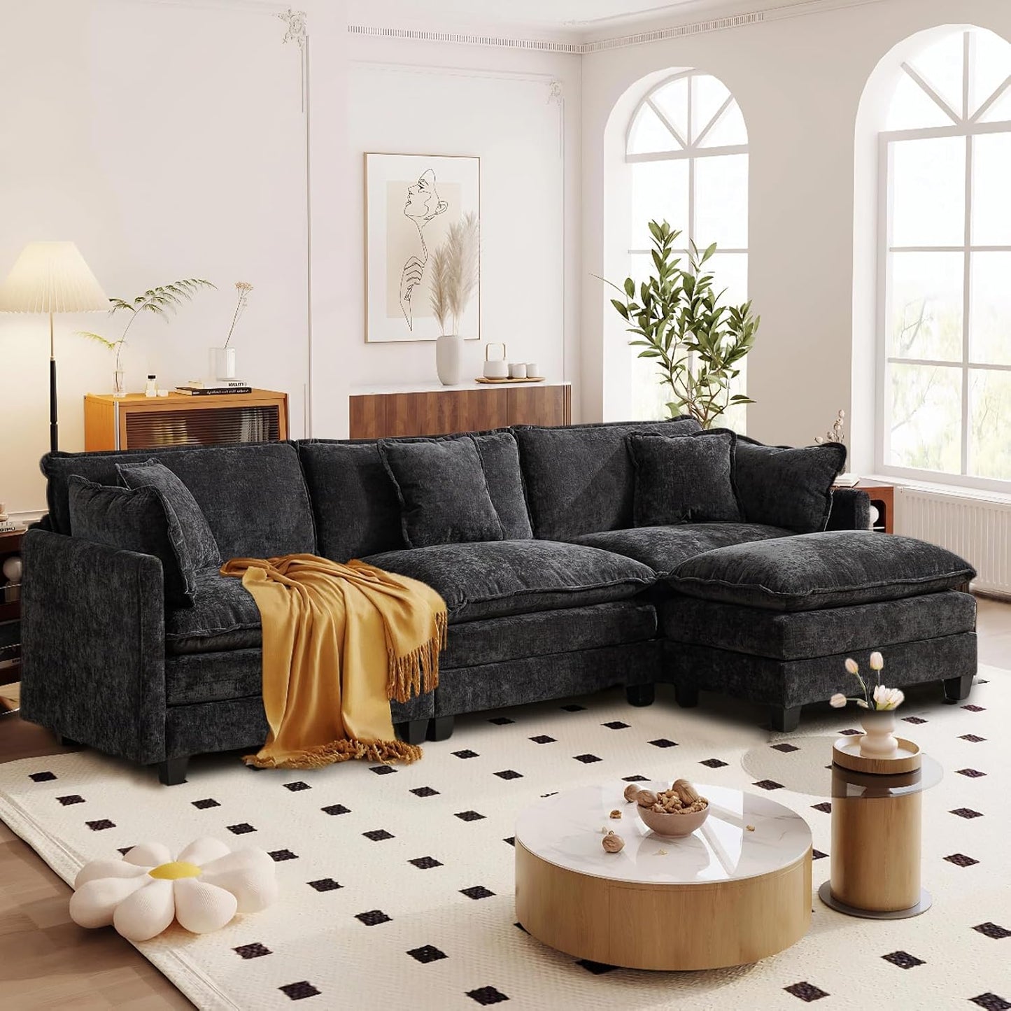 SoarFlash 113.78in Chenille Sectional Sofa for Modern Living