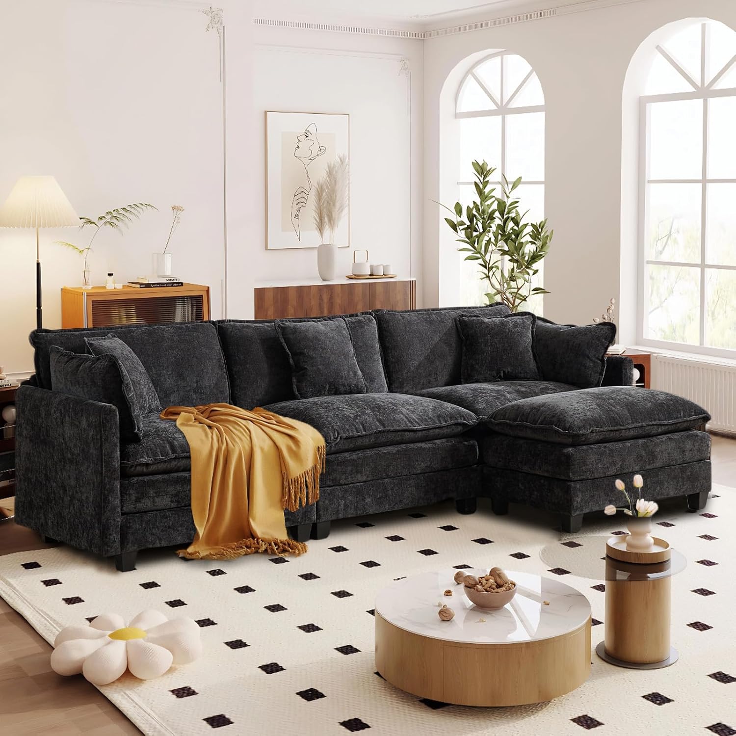 SoarFlash 113.78in Chenille Sectional Sofa for Modern Living