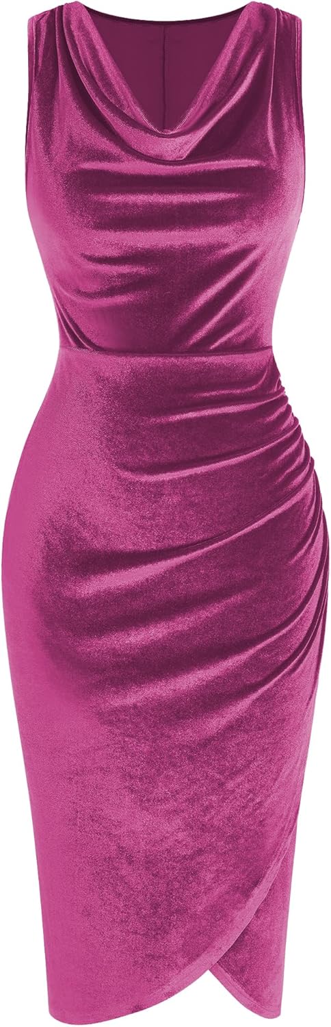 Elegant Velvet Cocktail Dress for Women with Cowl Neck Design