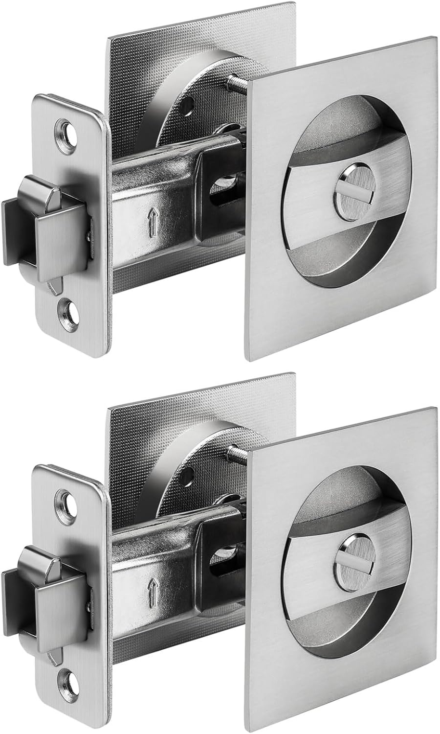 Brushed Nickel Square Pocket Door Lock for Modern Interiors