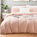 Queen Size Dusty Pink Washed Cotton Duvet Cover Set - Linen Feel