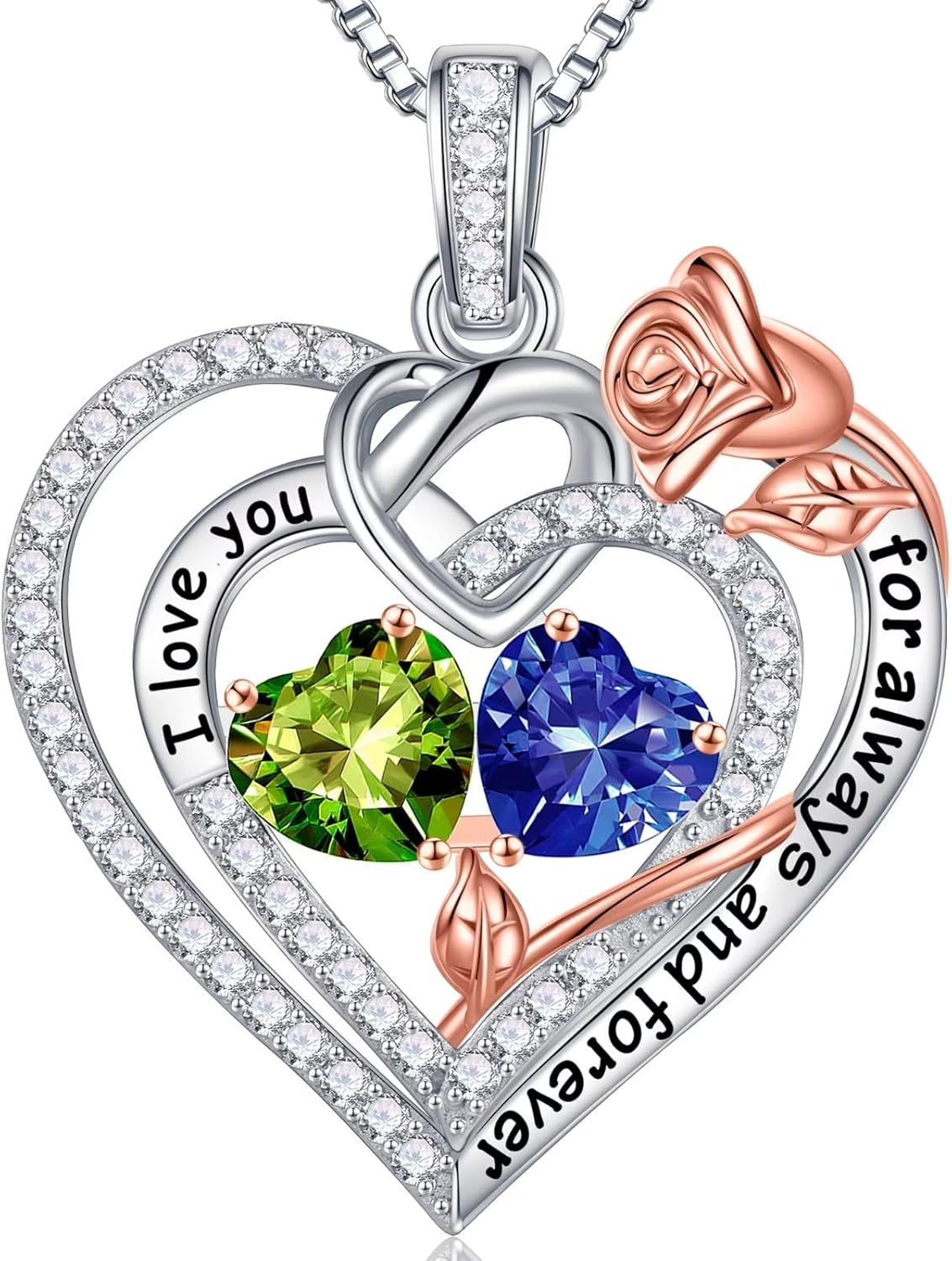 Iefil 925 Sterling Silver Double Birthstone Necklace Gift for Her