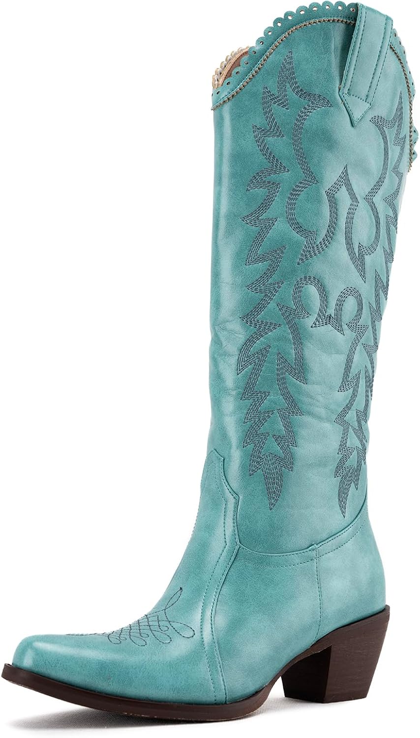 GORBINETI Women Cowboy Boots Mid Calf Stylish Chunky Heel