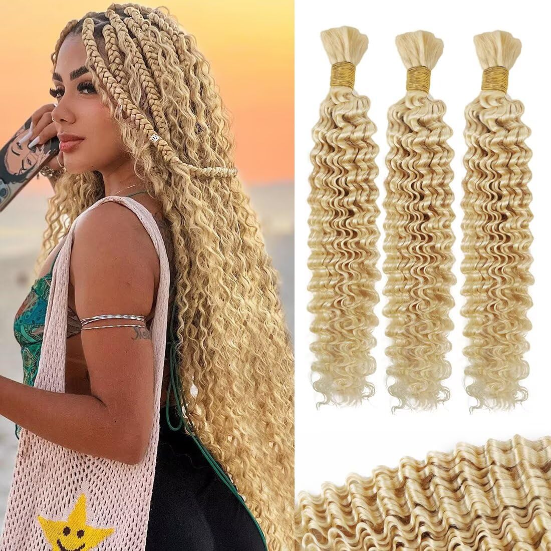 613 Blonde Human Braiding Hair for Boho Braids - 20 Inch