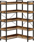 Rolanstar 5-Tier Industrial Bookshelf with 4 Hooks - Versatile Storage