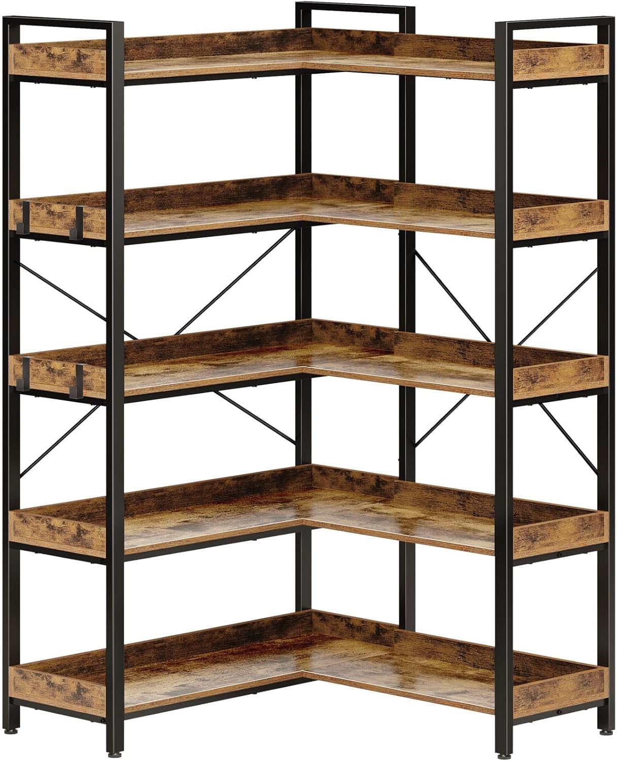 Rolanstar 5 Tier Reversible Corner Bookshelf for Home Office