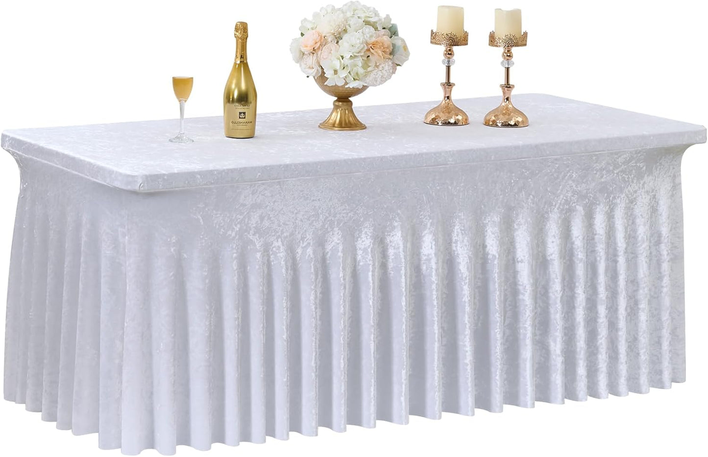Stylish 6ft White Velvet Tablecloth - Perfect for Parties!
