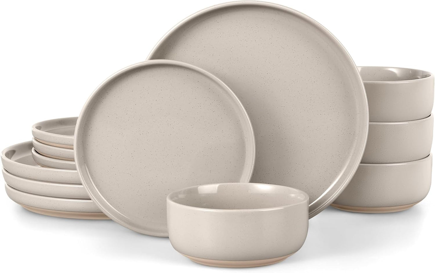 LIANYU 12PCS Stoneware Dinnerware Set for 4, Scratch Resistant