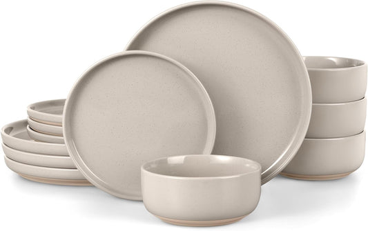 LIANYU 12PCS Stoneware Dinnerware Set for 4, Scratch Resistant