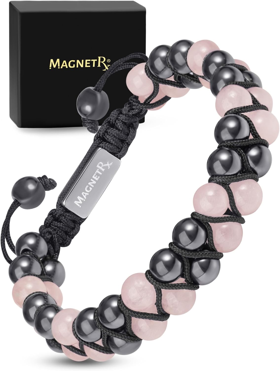 MagnetRX Hematite & Rose Quartz Bracelet for Women - MAX Strength