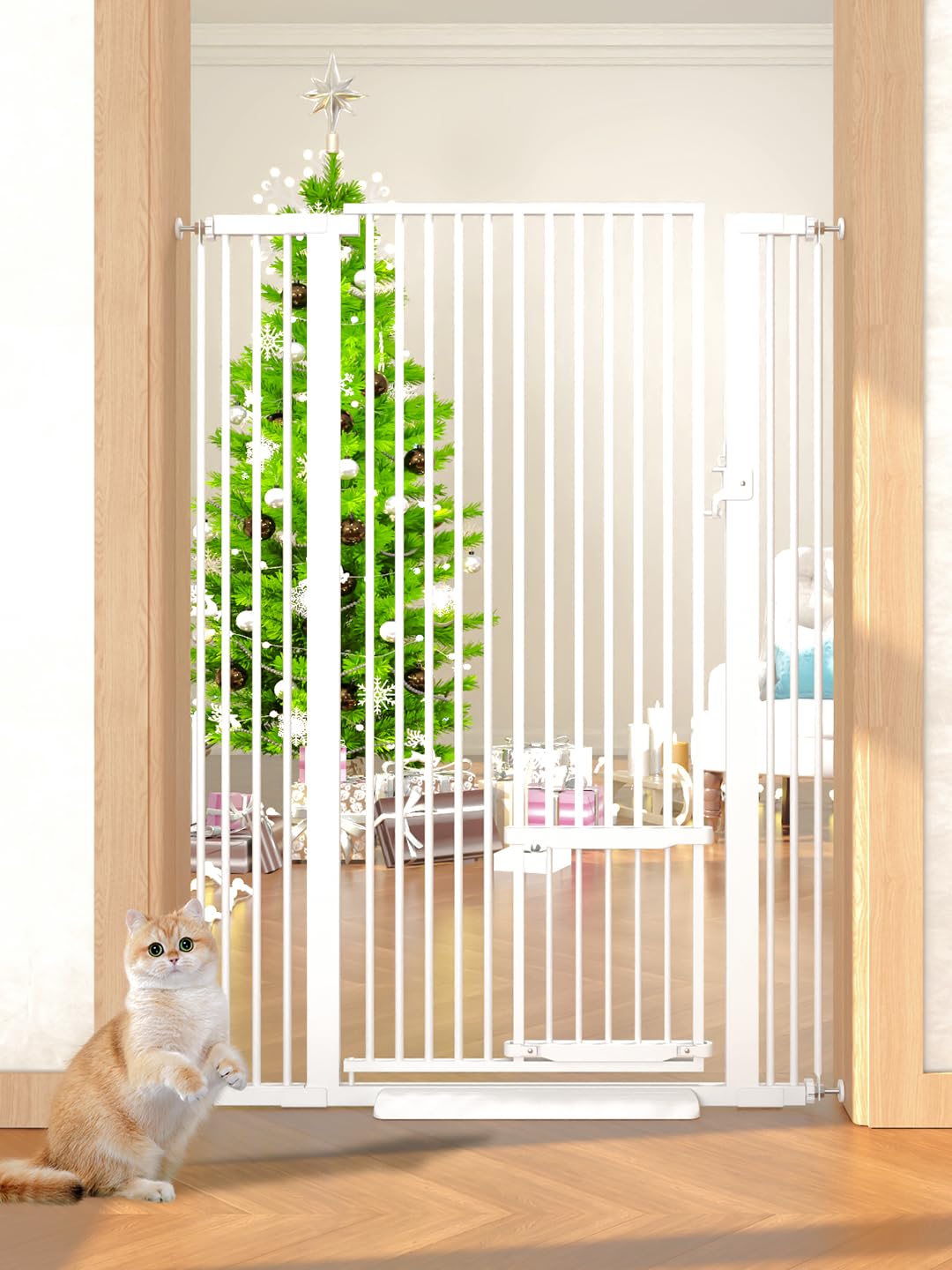 55.11in Extra Tall Cat Gate with Small Door for Pets Safety