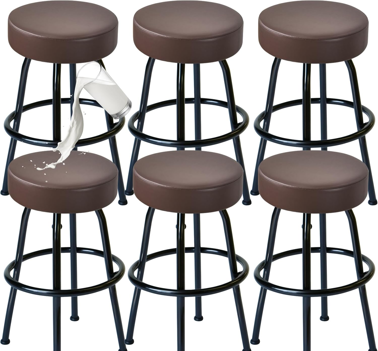 FUANGUI Bar Stool Covers Set of 6 - Waterproof PU Seat Covers