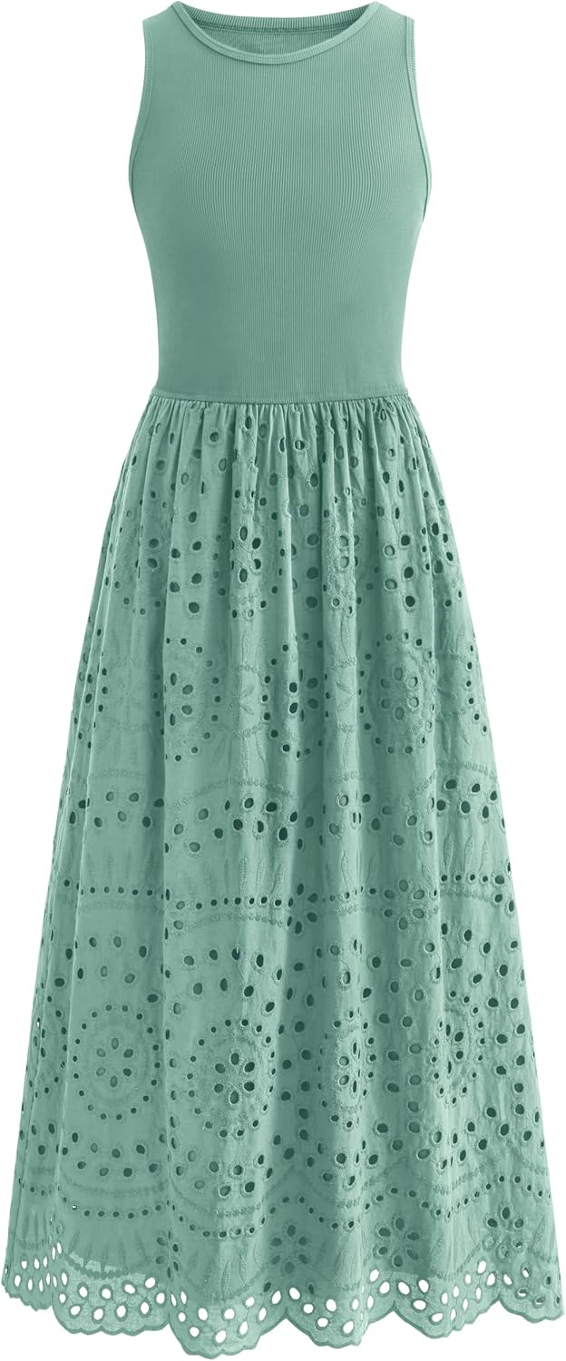 Dowerme Women Summer Dresses Casual Sleeveless A-Line Maxi