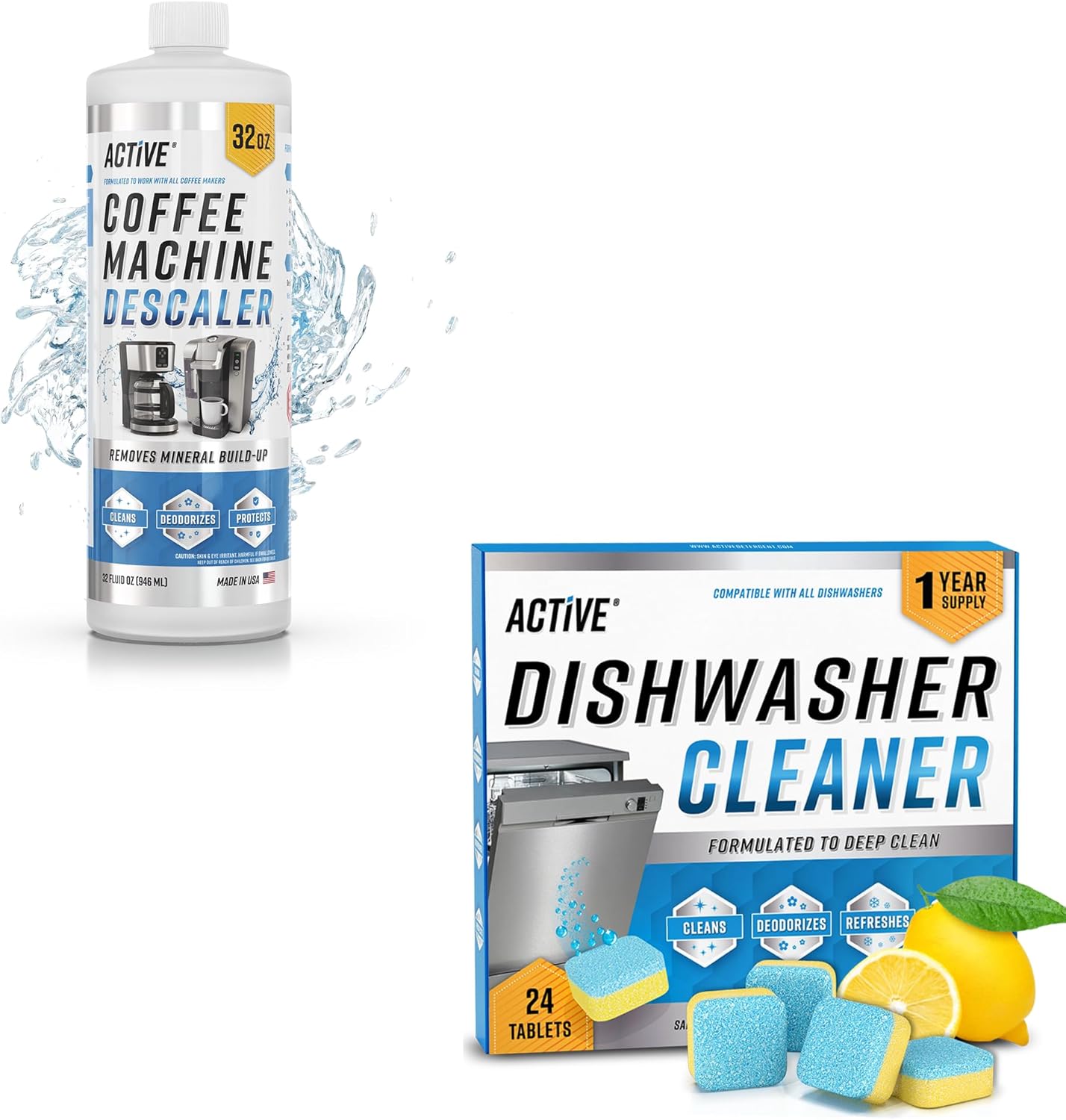 2-in-1 Cleaning Kit - 24 Dishwasher Tabs & 32oz Coffee Cleaner