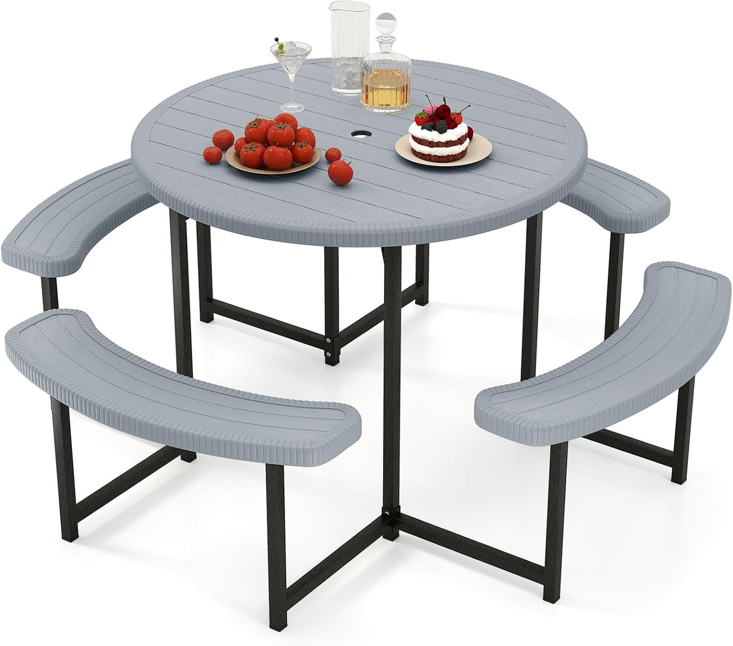 Giantex Round Picnic Table Bench Set for 4-8 Person Outdoor