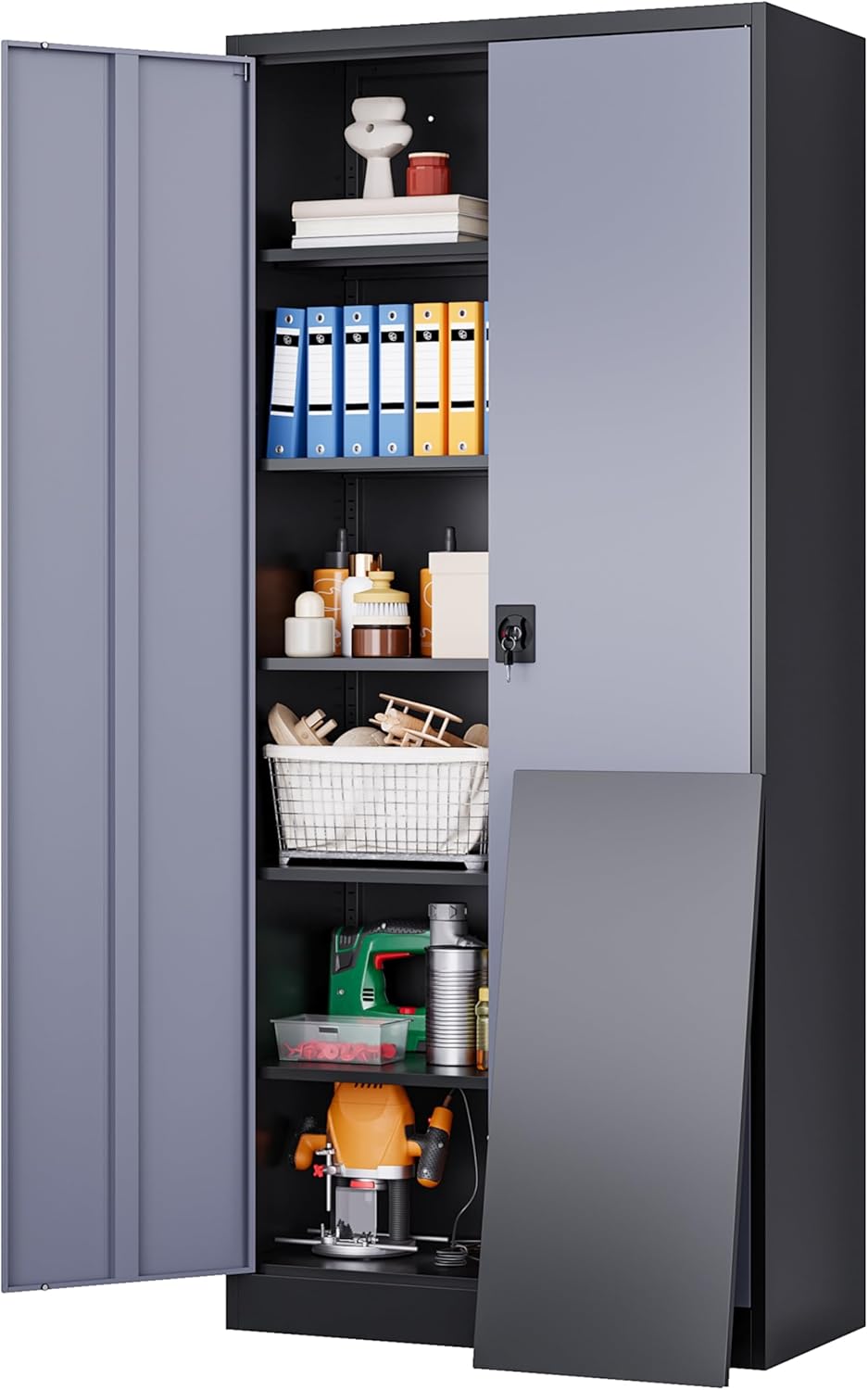 SISESOL 72in Metal Storage Cabinet with Lock & Adjustable Shelves