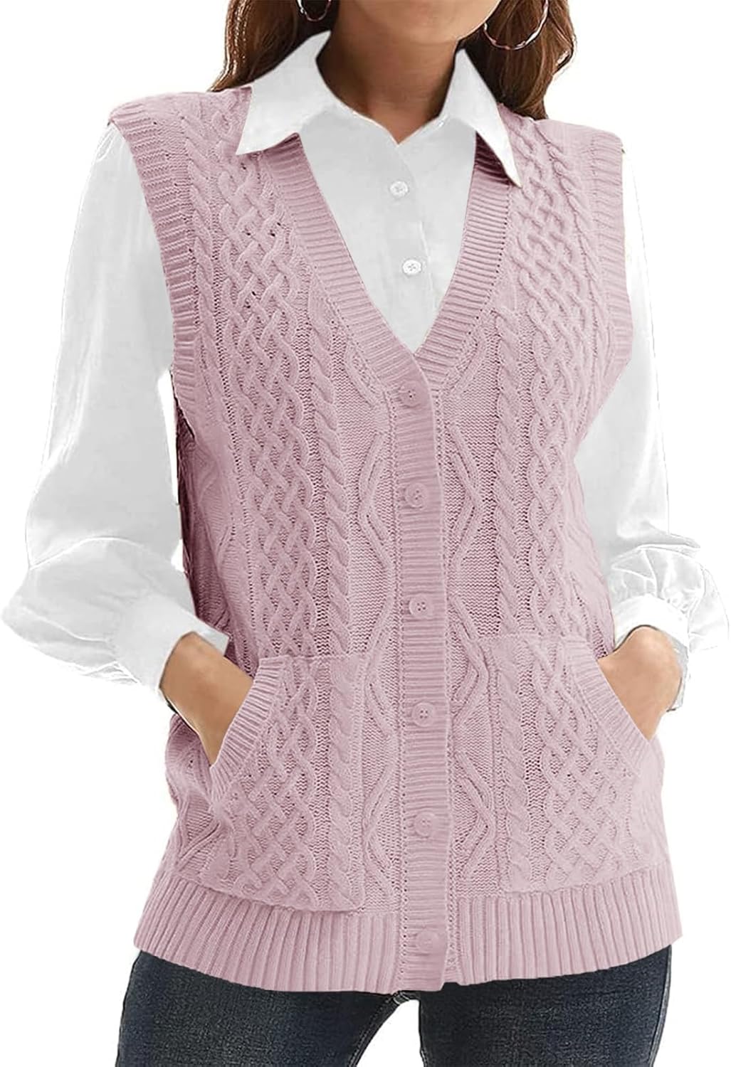 Womens Knit Sweater Vest V Neck Sleeveless Cardigan Style