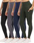 4 Pack Leggings with Pockets for Women - High Waist Tummy Control Yoga