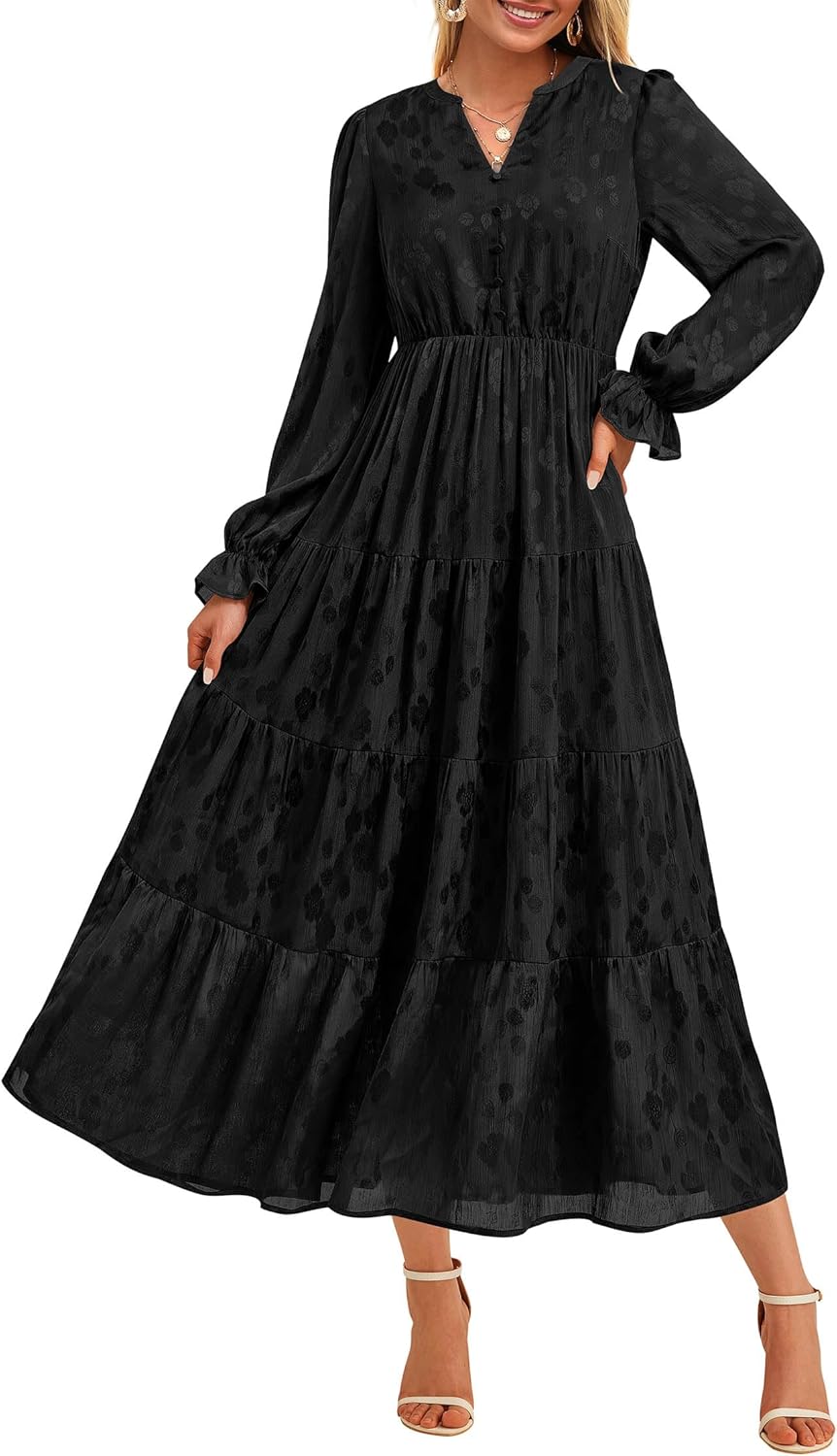 KIRUNDO Fall Wedding Guest Dresses for Women 2025 Maxi Long Sleeve