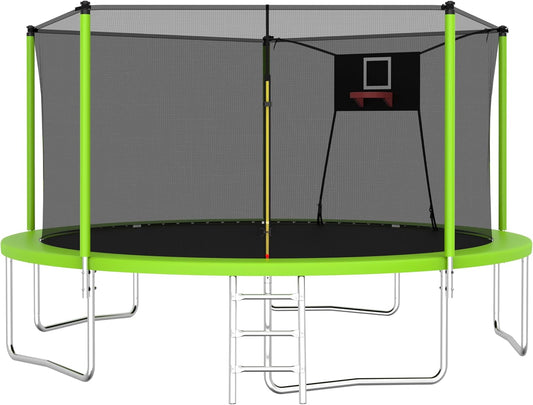 1000 LBS 14FT Outdoor Trampoline with Basketball Hoop & Safety Net