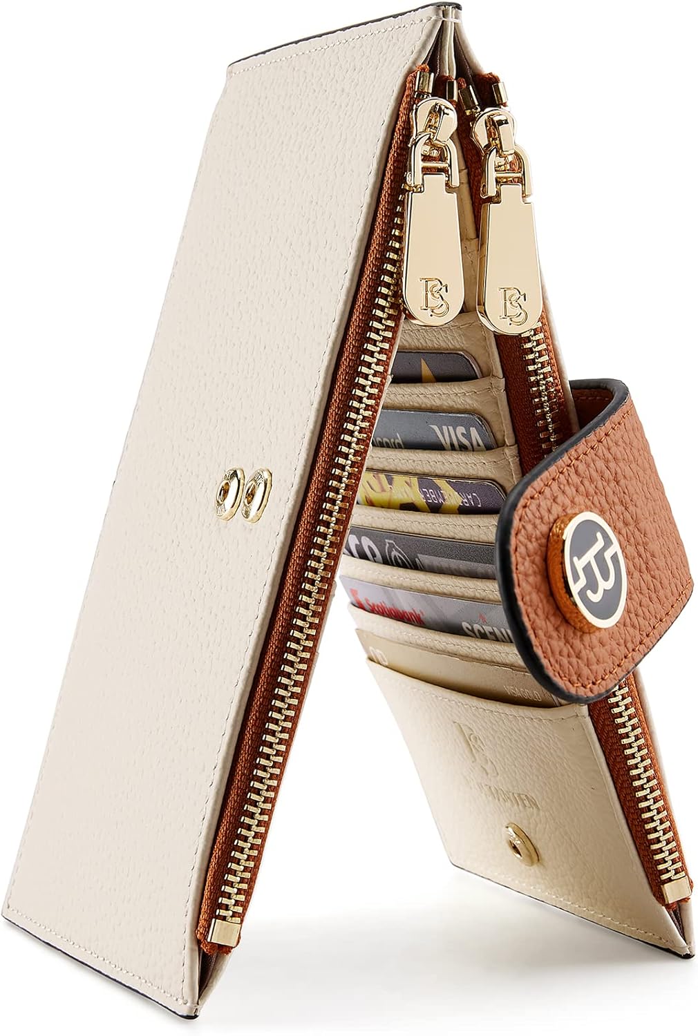 Large RFID Blocking Leather Wallet for Women with Zipper Pocket