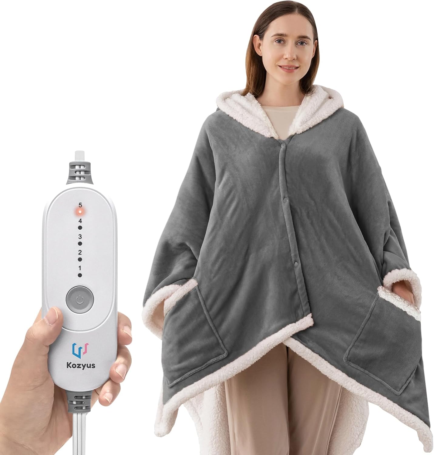 Wearable Heated Throw Blanket with Hood & Pockets for Comfort
