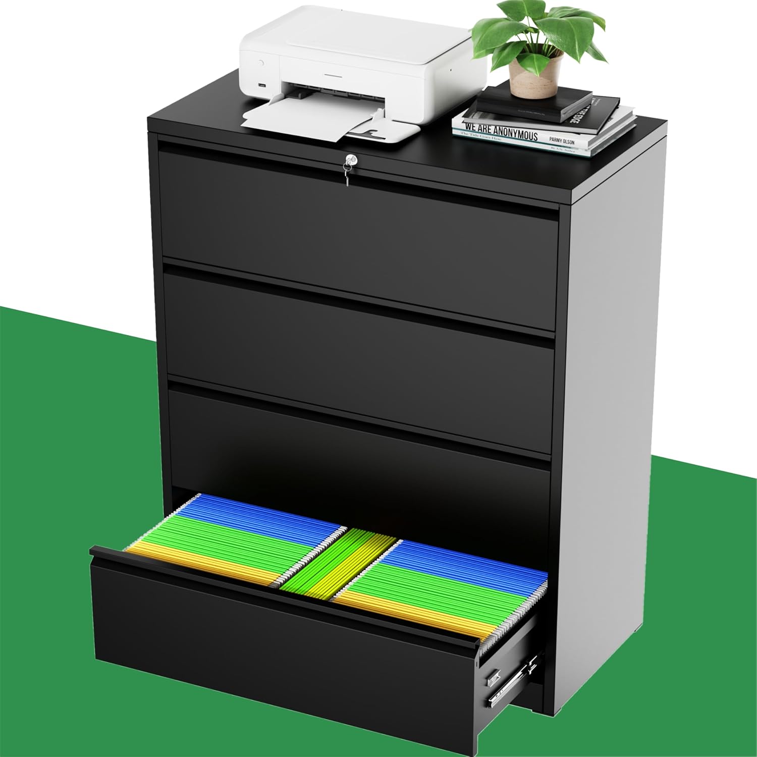 Durable 4 Drawer Lateral File Cabinet with Lock for Home Office