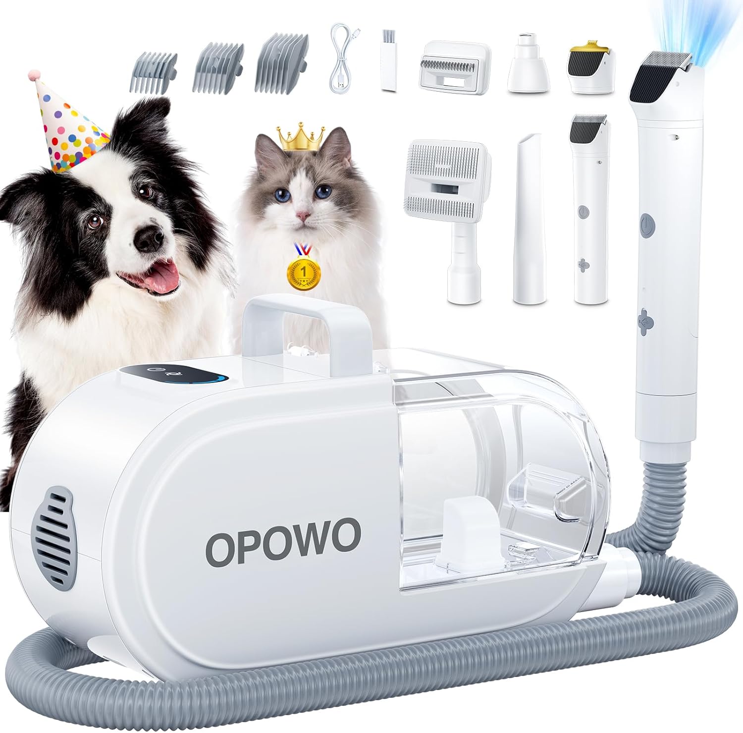 OPOWO Dog Grooming Vacuum: Low Noise, 3 Suction Levels, 7 Tools