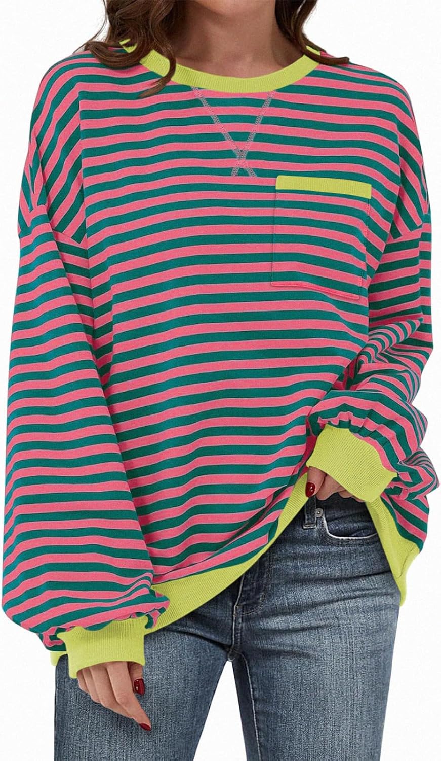 TARSE Striped Oversized Crewneck Sweatshirt